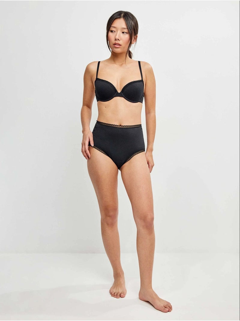 Slip alto con bordo di plumetis Nero - Kiabi