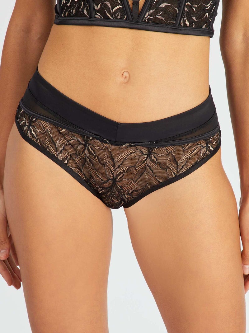 Slip alto in microfibra e pizzo nero - Kiabi