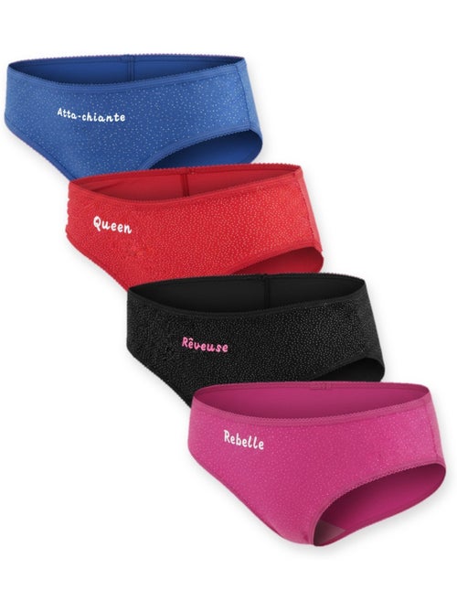 Slip bambina messaggio umoristico pois paillettati - confezione da 4 - Kiabi Slip bambina messaggio umoristico pois paillettati - confezione da 4 - Kiabi