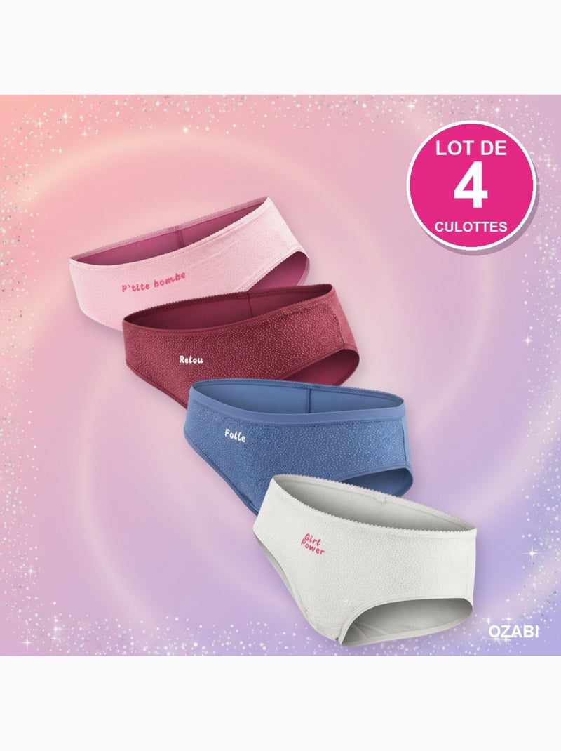 Slip bambina messaggio umoristico pois paillettati - confezione da 4 Ecru - Kiabi