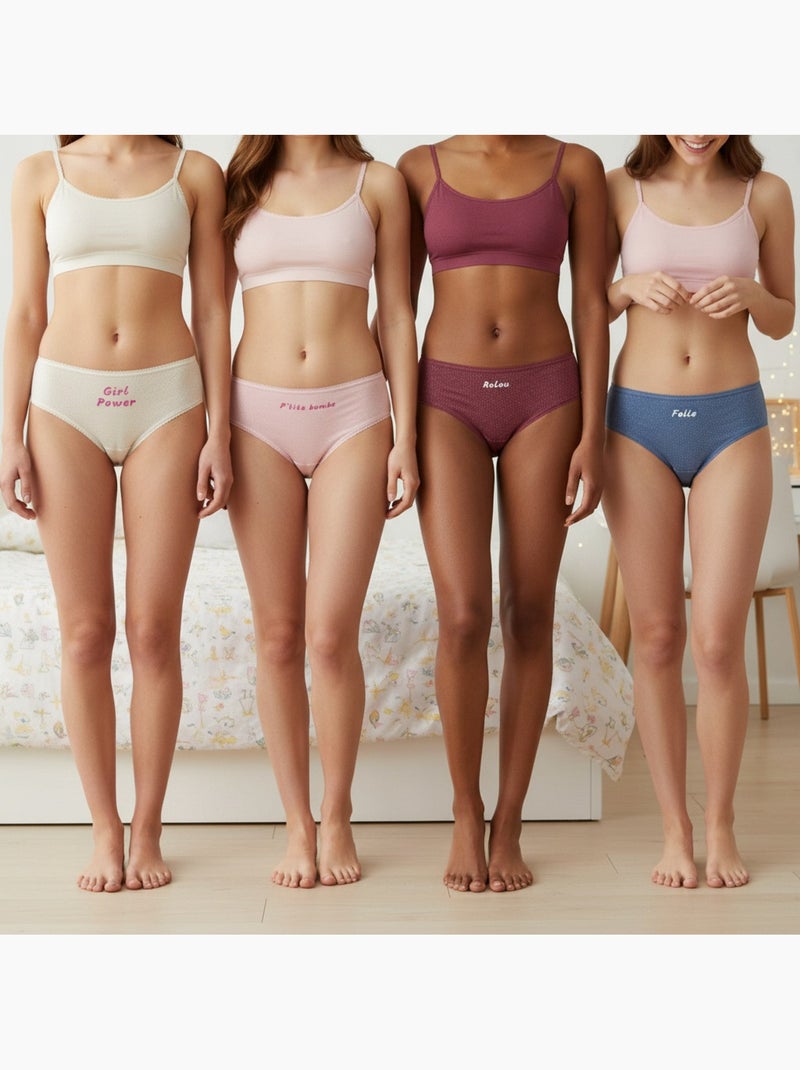 Slip bambina messaggio umoristico pois paillettati - confezione da 4 Ecru - Kiabi