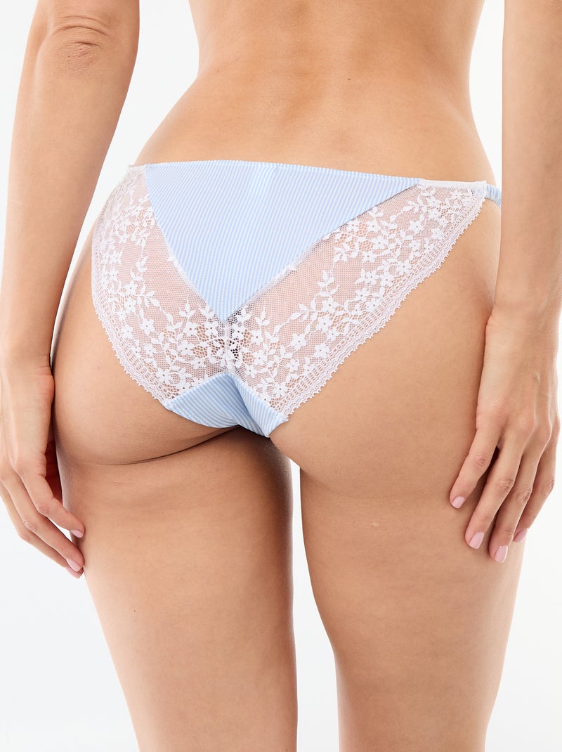 Slip bicolore a righe con pizzo Blu - Kiabi