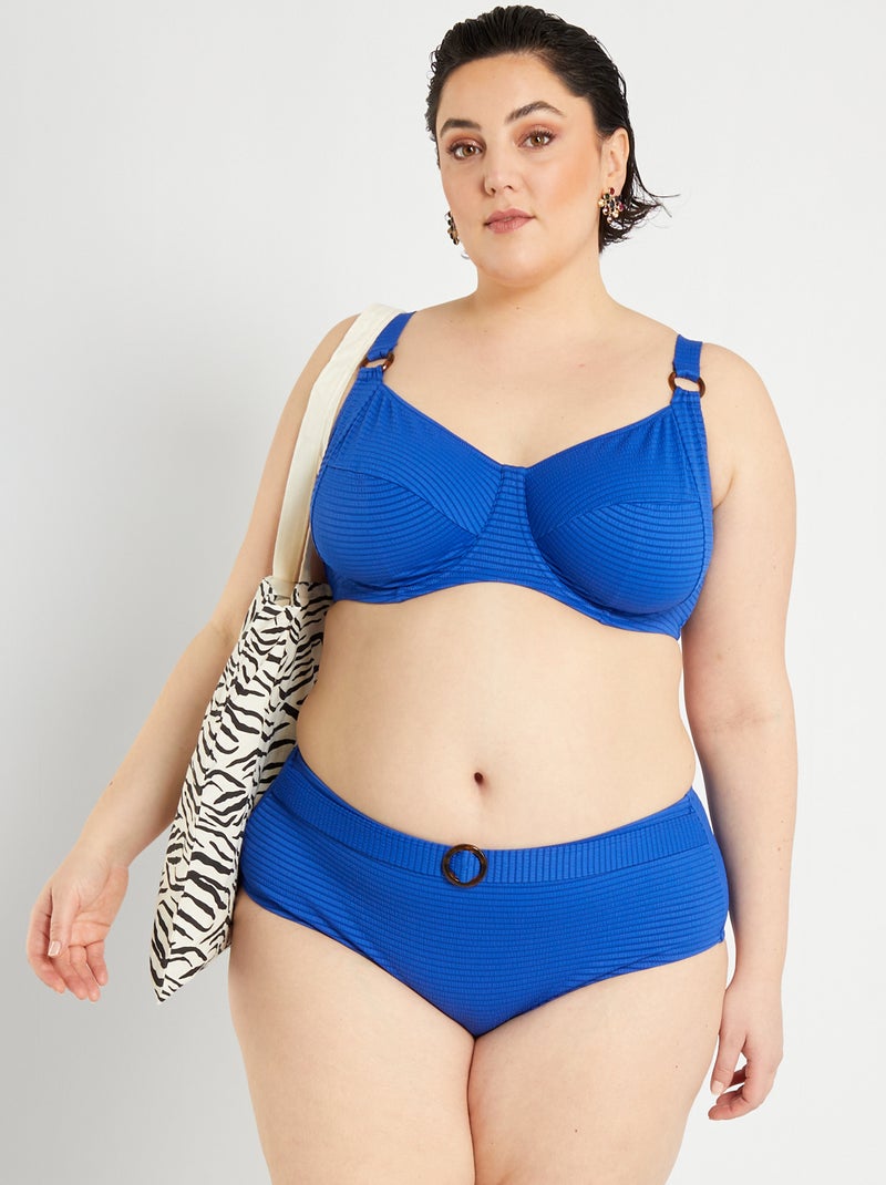 Slip bikini a vita alta blu - Kiabi