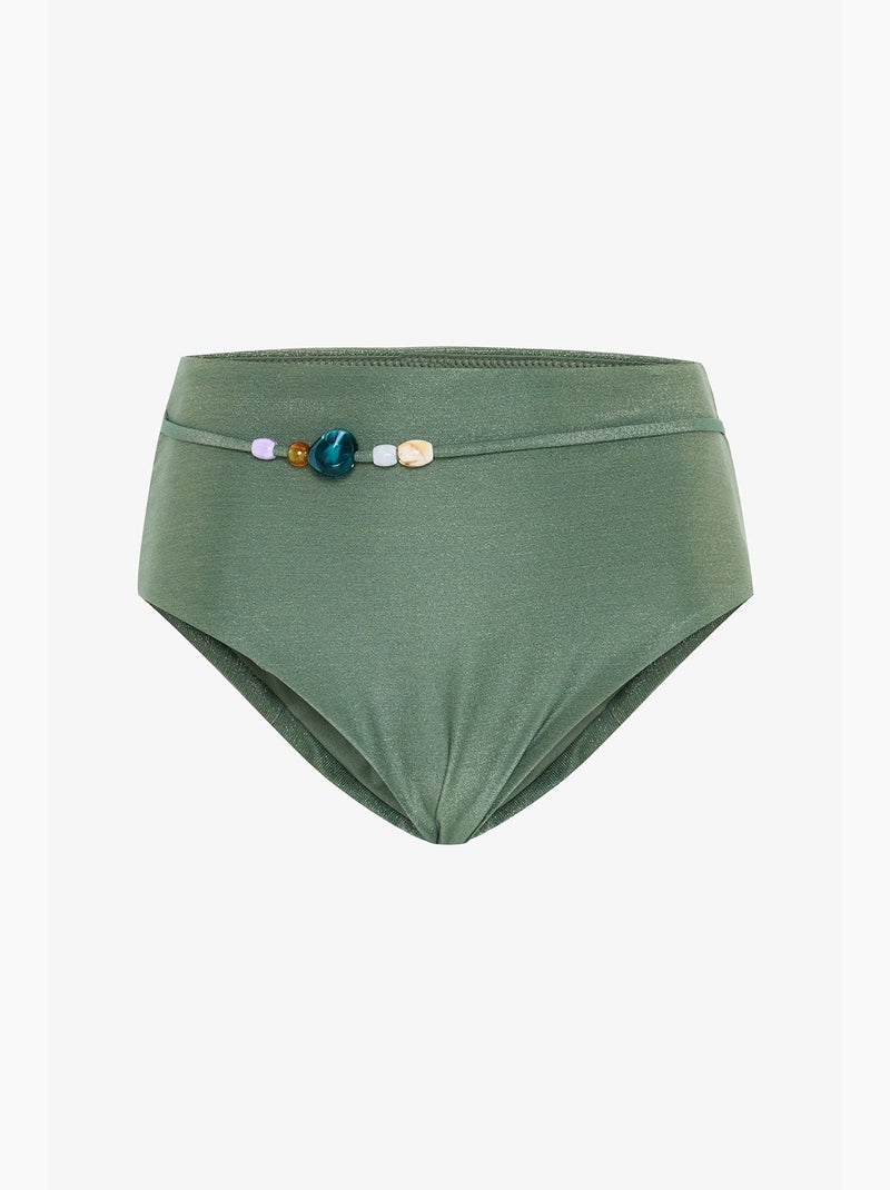 Slip bikini a vita alta con perline penti Cachi - Kiabi