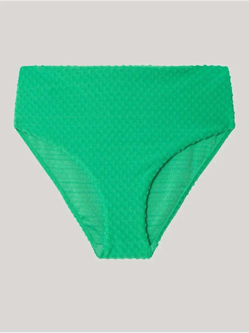 Slip bikini a vita alta tessuto strutturato Blu Verde - Kiabi