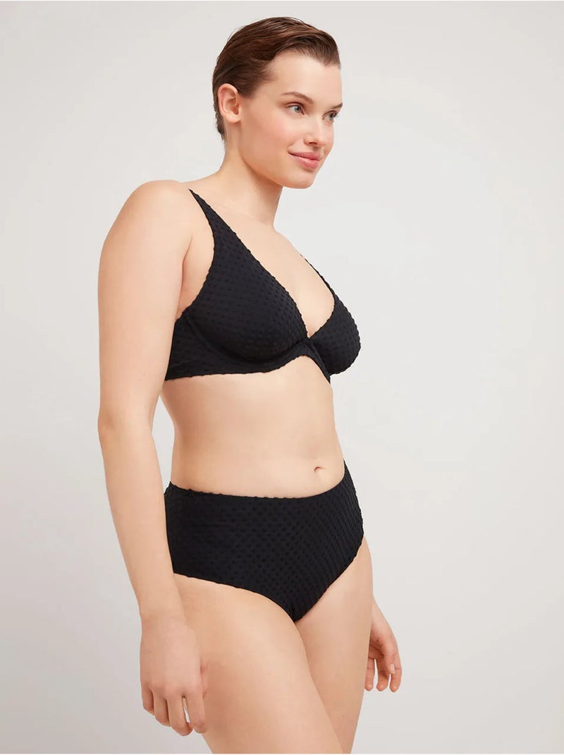 Slip bikini a vita alta tessuto strutturato Nero - Kiabi