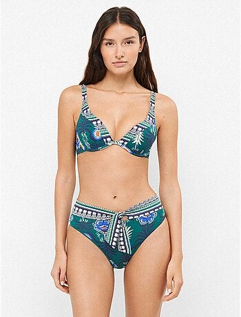 Slip bikini alto con stampa di ananas tropicali