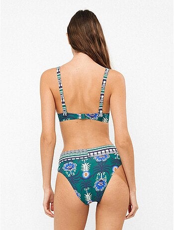Slip bikini alto con stampa di ananas tropicali