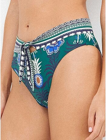 Slip bikini alto con stampa di ananas tropicali
