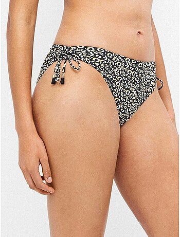 Slip bikini alto e regolabile in tessuto stampato animalier