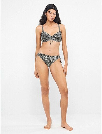 Slip bikini alto e regolabile in tessuto stampato animalier