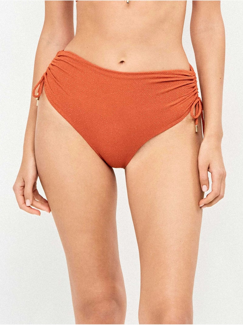 Slip bikini alto tessuto piqué lurex dorato Terracotta - Kiabi