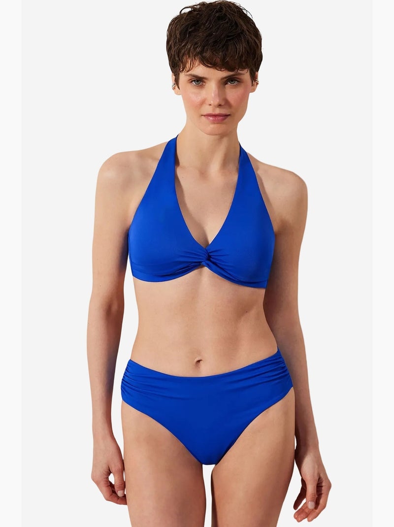 Slip bikini basic a vita alta con arricciatura collezione cornetto penti Blu cobalto - Kiabi