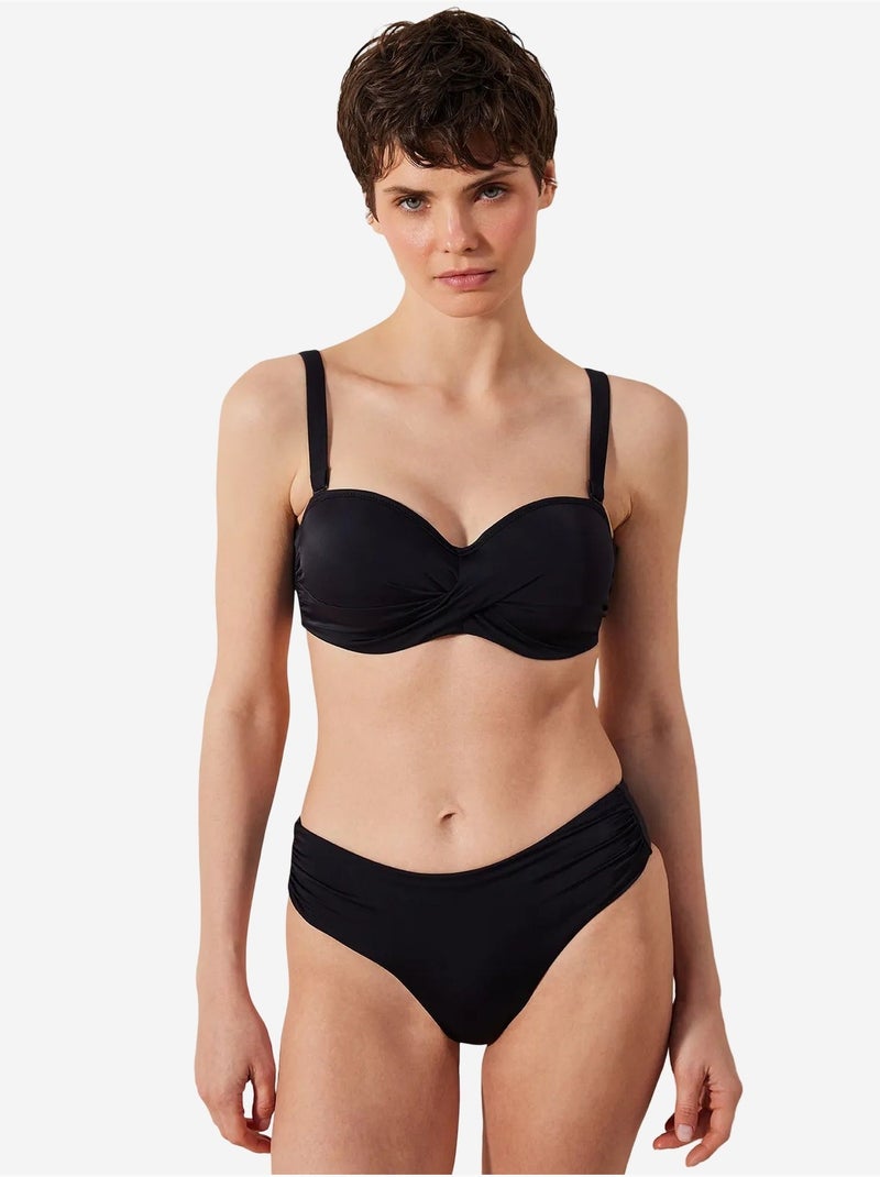 Slip bikini basic a vita alta con arricciature penti Nero - Kiabi