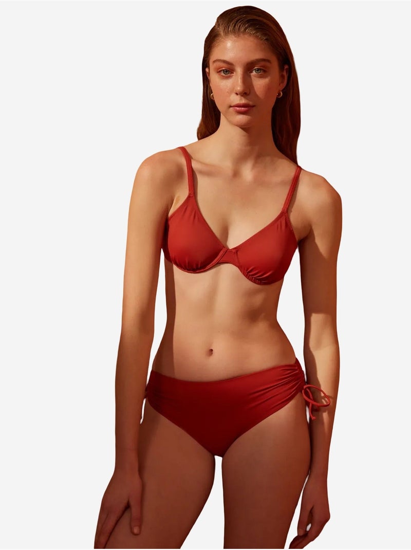 Slip bikini basic a vita alta con laccio penti Terracotta - Kiabi