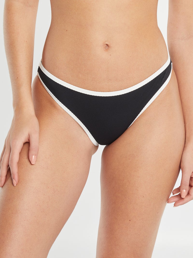 Slip bikini bicolore a nido d'ape nero - Kiabi