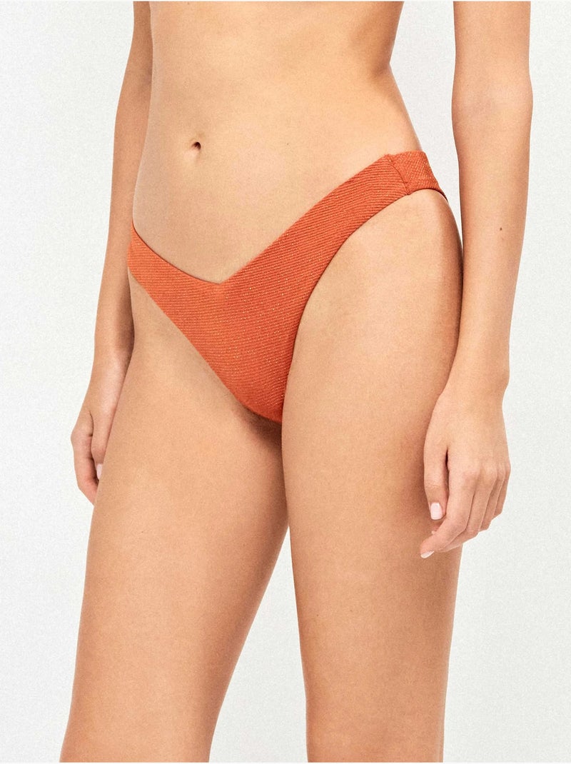 Slip bikini brasiliano a coste lurex dorato Terracotta - Kiabi