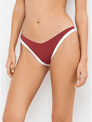 Slip bikini brasiliano con taglio a v bicolore