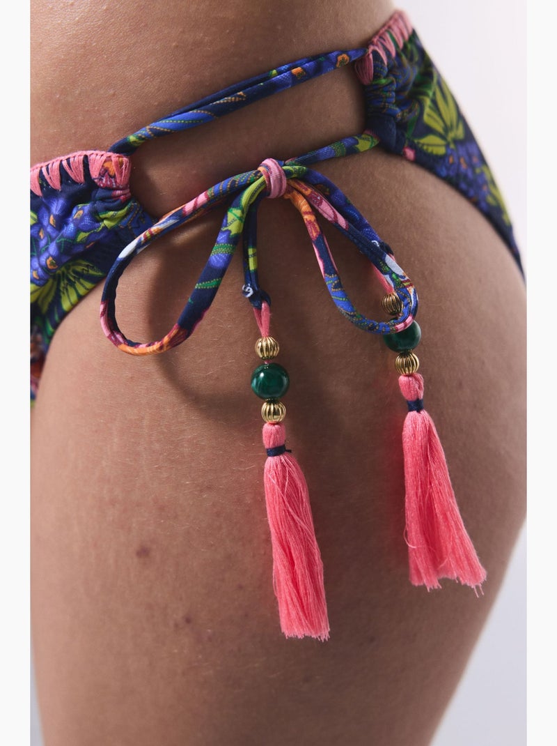 Slip bikini floreale ciele con dettaglio ad anello penti Blu marino - Kiabi