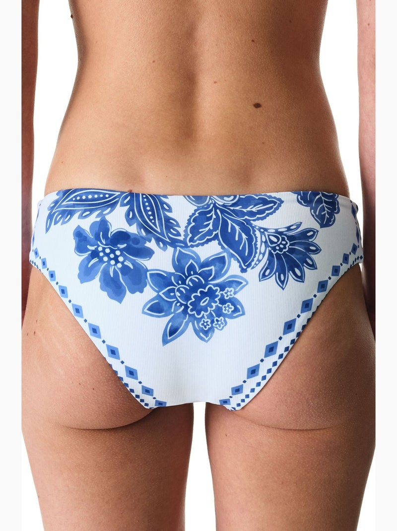 Slip bikini giana a vita media con fiori penti Bianco Blu - Kiabi
