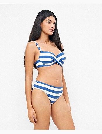 Slip bikini in tessuto a righe intessute