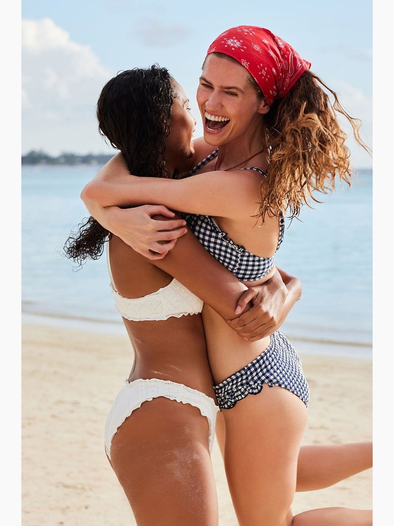 Slip bikini texas a quadretti e volant penti Blu Bianco - Kiabi