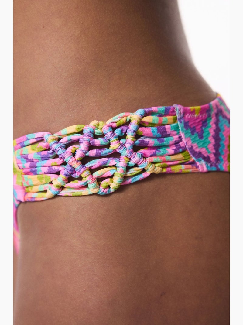 Slip bikini zigzag macramé a vita bassa penti Rosa fluo - Kiabi