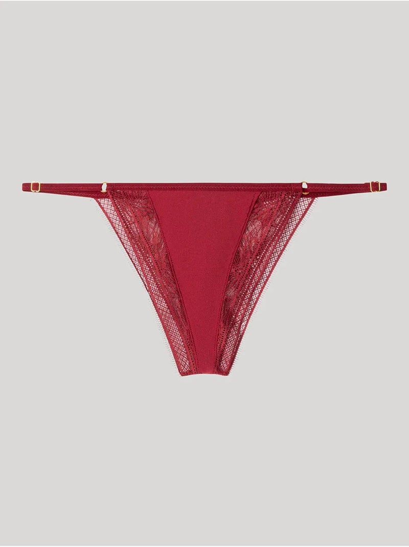 Slip brasiliana con lacci in pizzo floreale Rosso - Kiabi