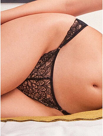 Slip brasiliana in tessuto ricamato floreale