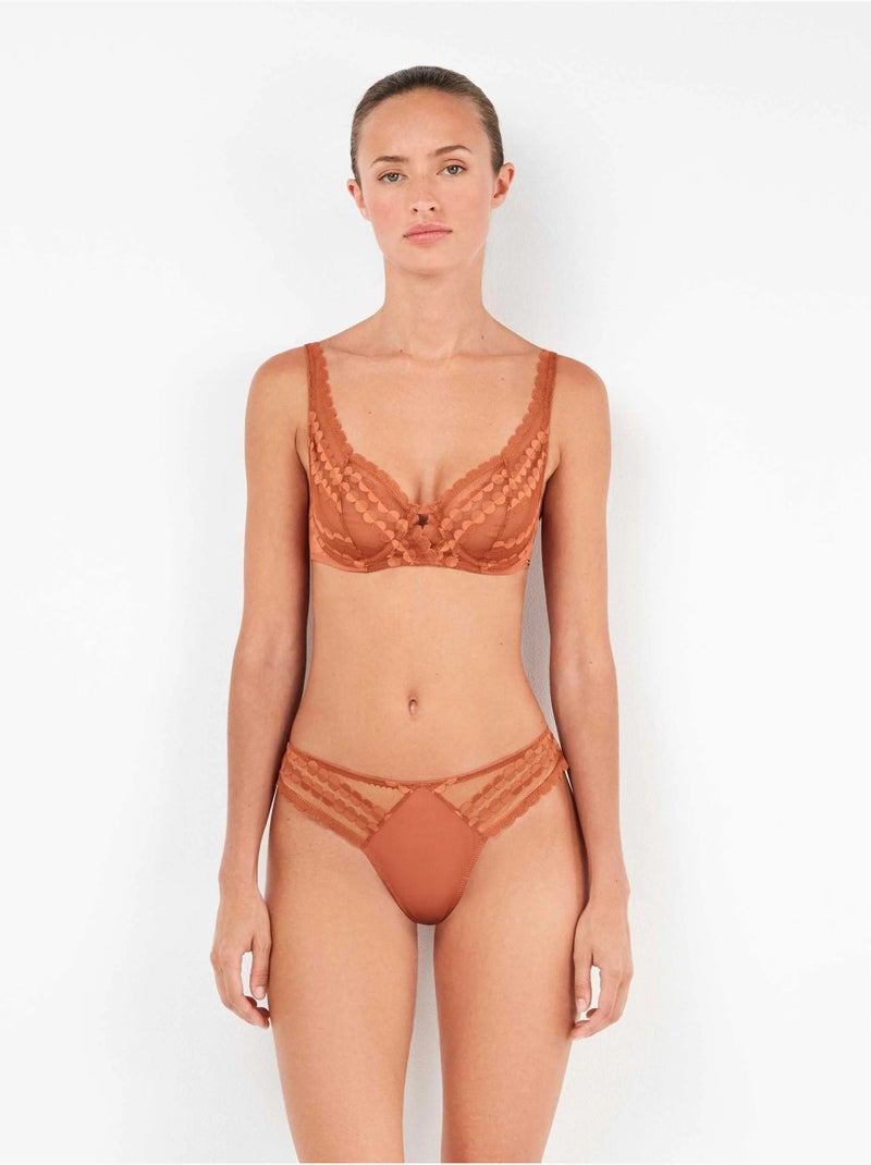 Slip brasiliano in pizzo e microfibra Marrone - Kiabi