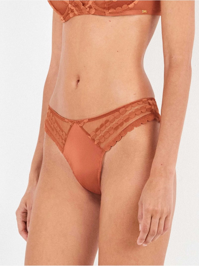 Slip brasiliano in pizzo e microfibra Marrone - Kiabi