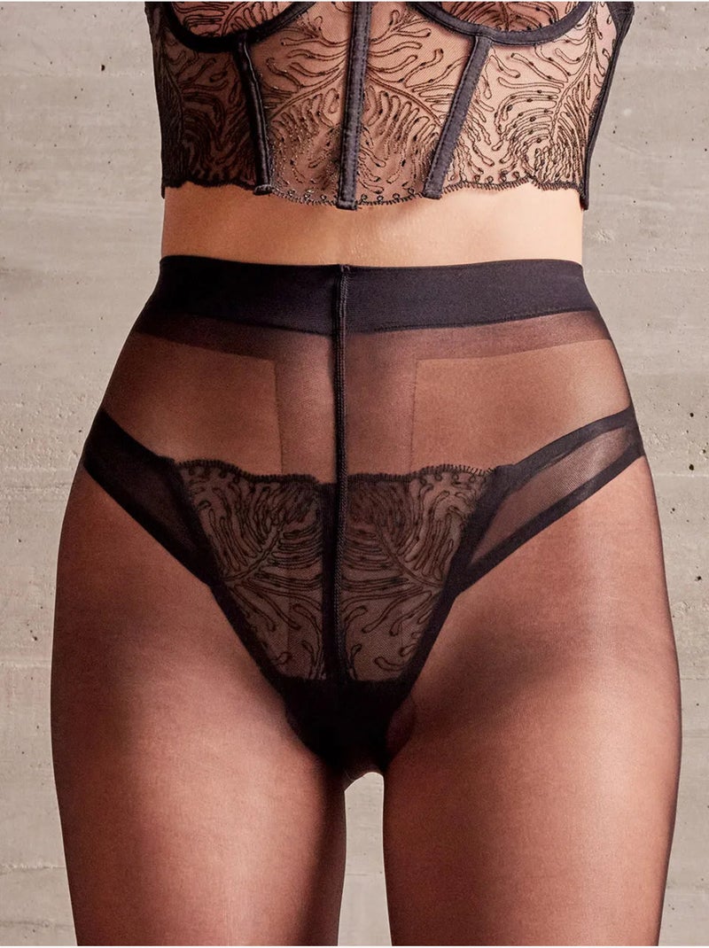 Slip brasiliano in pizzo ricamato Nero - Kiabi