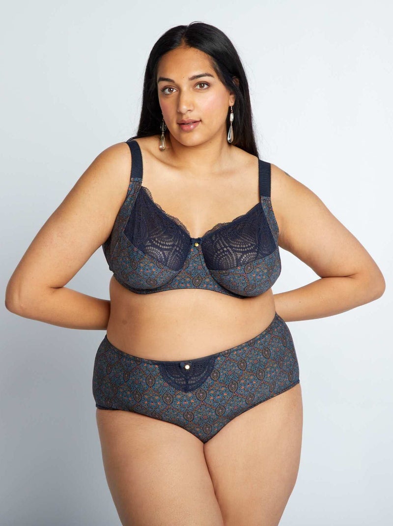 Slip con stampa cashmere e gioco di pizzo BLU - Kiabi
