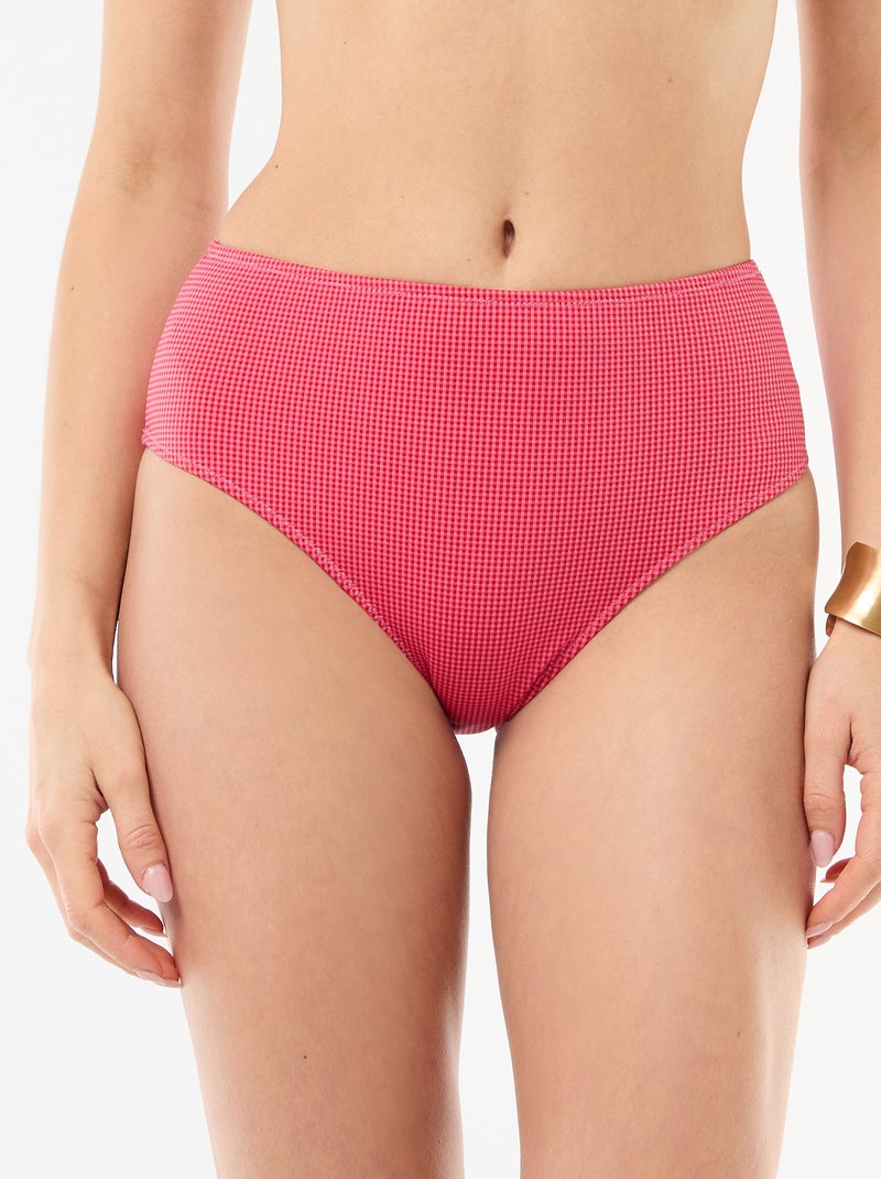 Slip da bagno a vita alta con stampa vichy Rosso - Kiabi