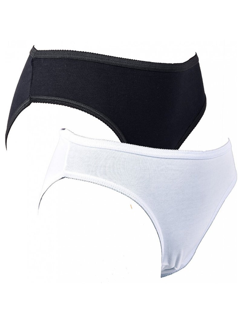 Slip Donna Comfort Sostegno in Cotone Qualità Superiore - Confezione da 2 Bianco Nero Bianco - Kiabi
