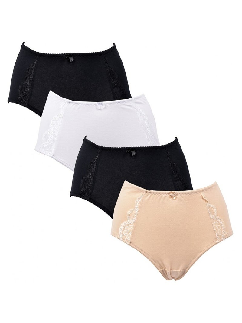 Slip Donna KINDY - Confezione da 4 Nero Bianco Nero - Kiabi