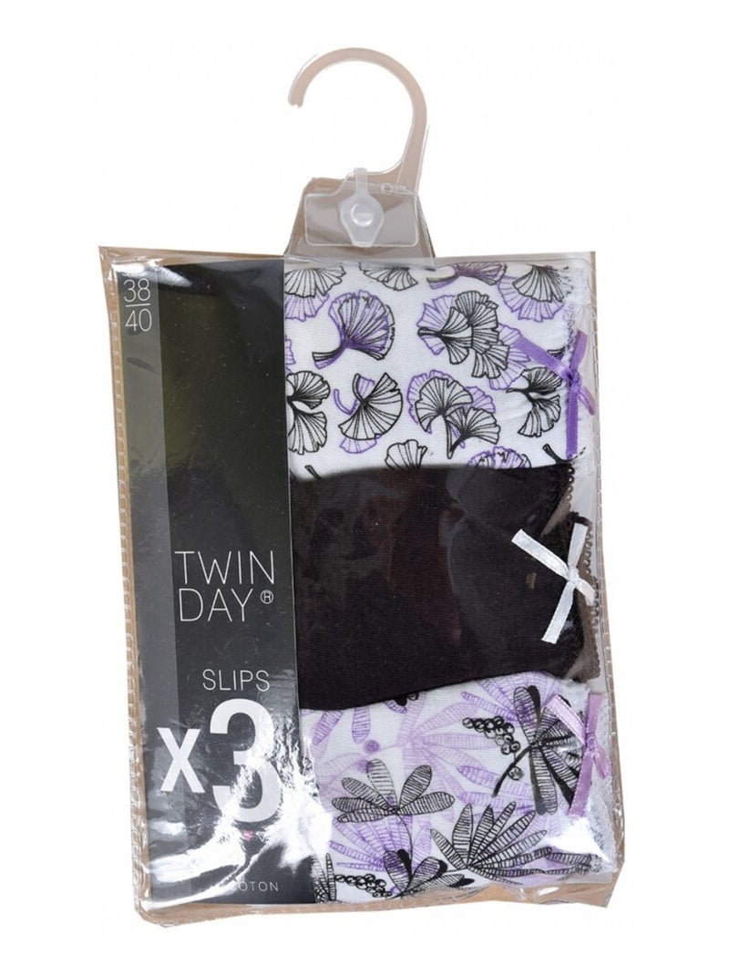 Slip donna TWINDAY - Confezione da 3 Bianco Nero Bianco - Kiabi