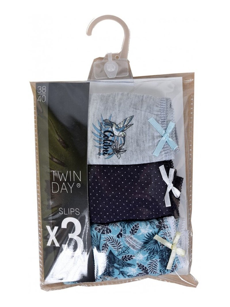 Slip donna TWINDAY - Confezione da 3 Grigio nero blu - Kiabi