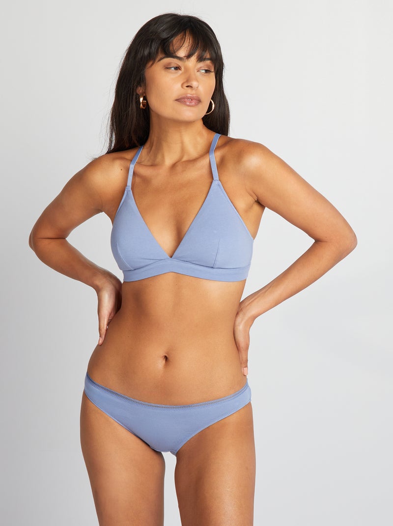 Slip in cotone con passamaneria in pizzo BLU - Kiabi