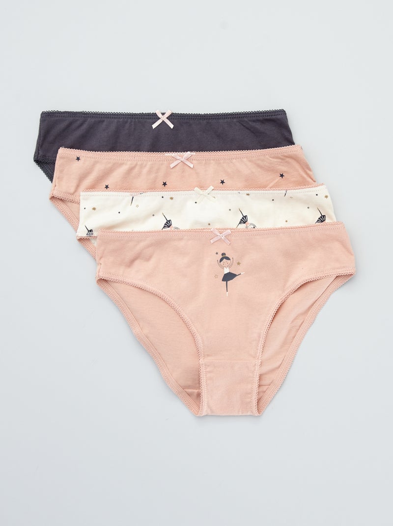 Slip in jersey con fiocco fantasia - Set di 4 ROSA - Kiabi