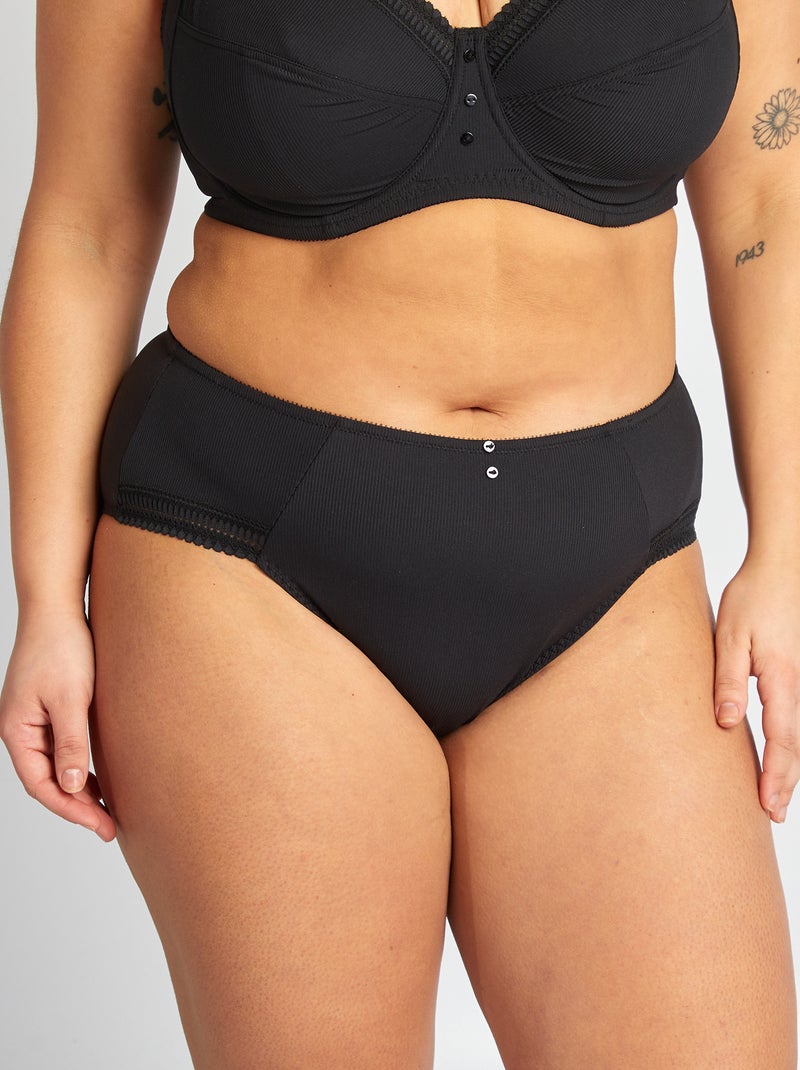 Slip in microfibra a coste nero - Kiabi