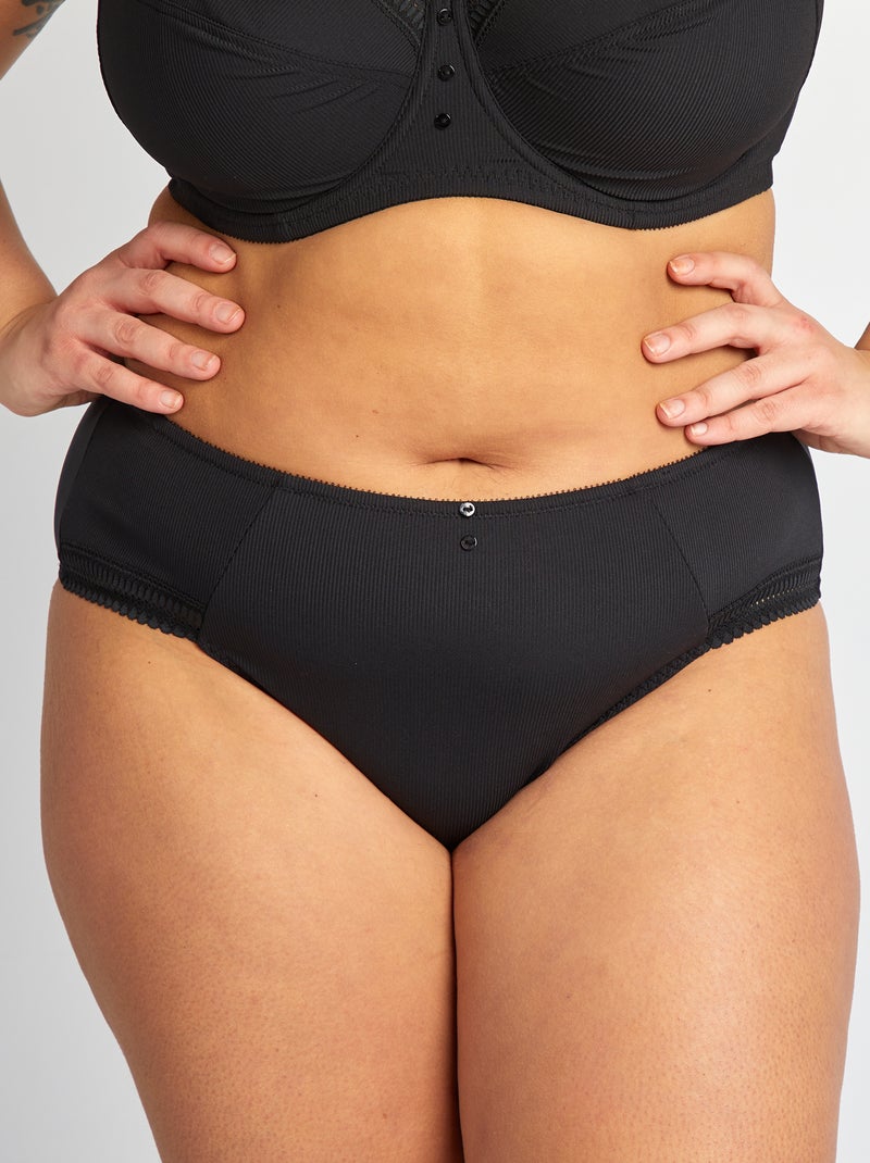 Slip in microfibra a coste nero - Kiabi