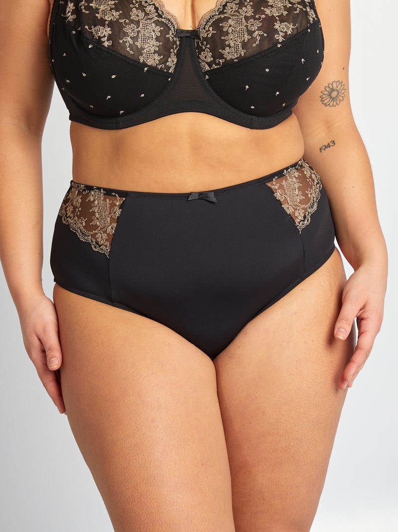 Slip in microfibra con ricami nero - Kiabi