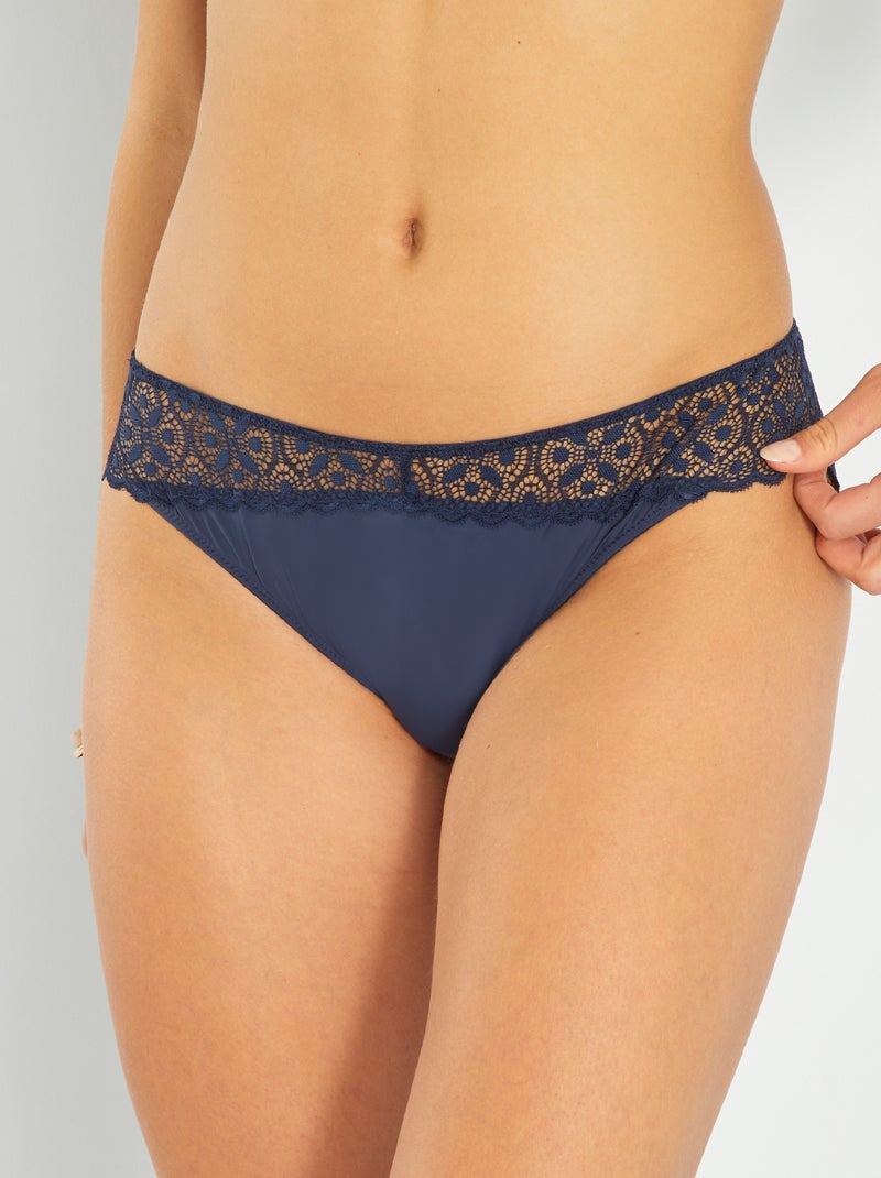 Slip in microfibra e pizzo blu nero - Kiabi