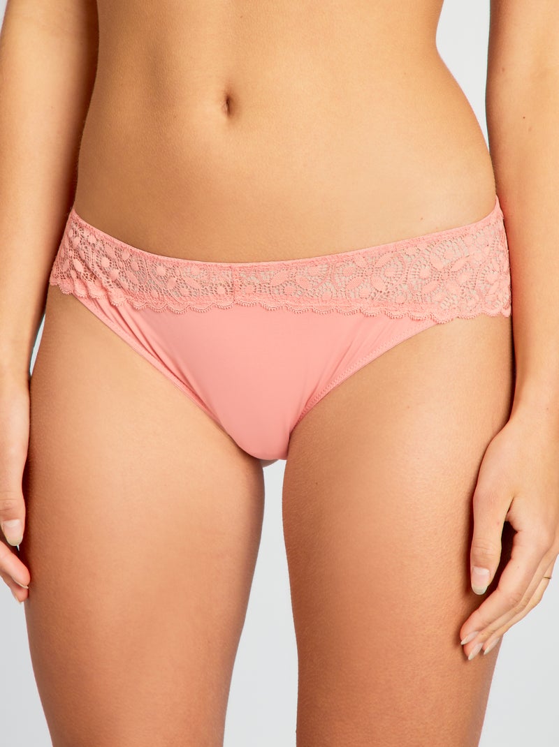 Slip in microfibra e pizzo rosa - Kiabi