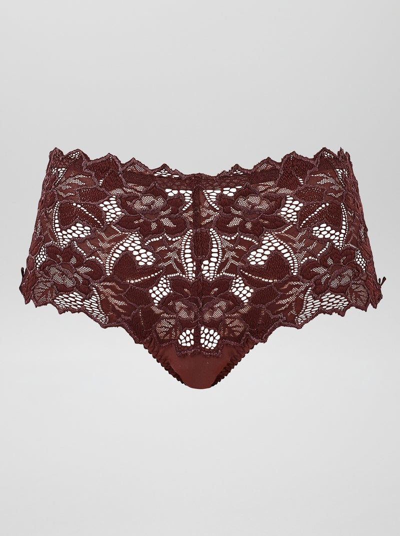 Slip in pizzo e microfibra Arum 'Sans Complexe' MARRONE - Kiabi