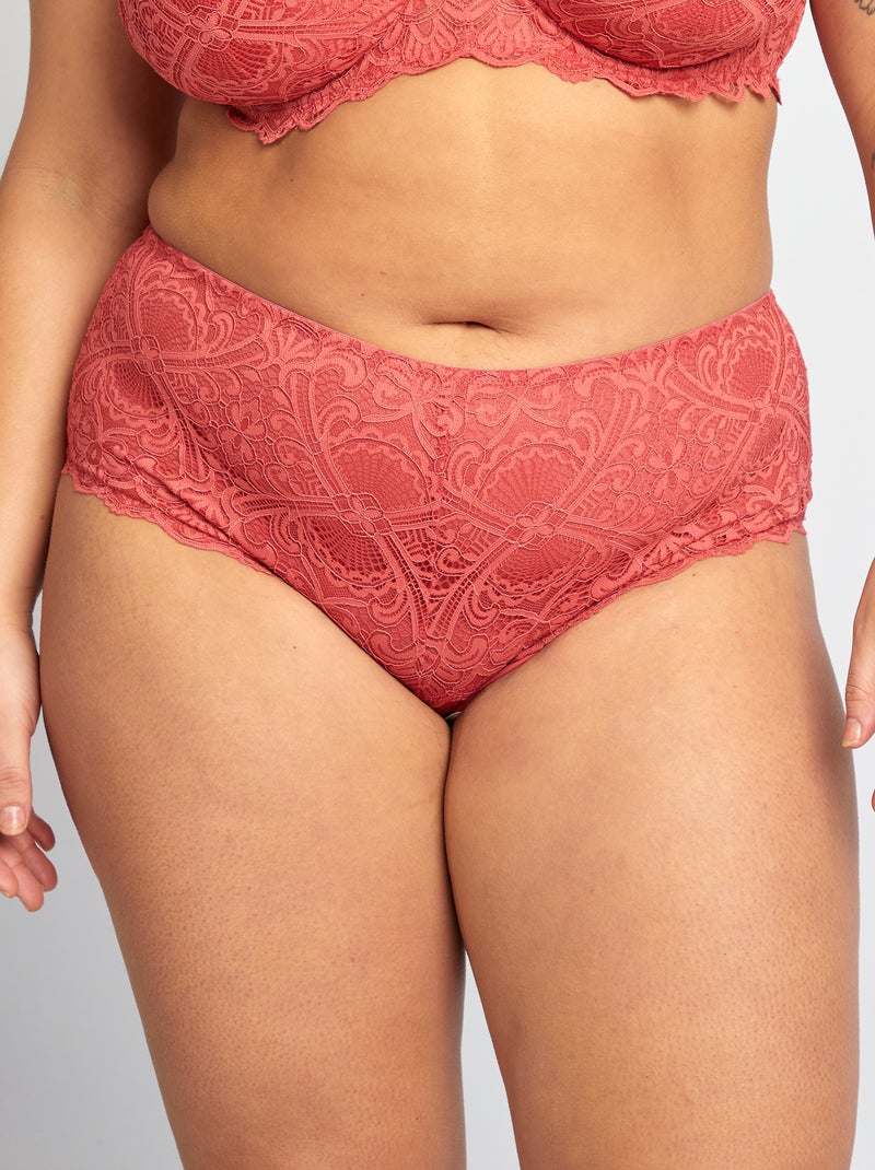 Slip in pizzo e microfibra ROSA - Kiabi