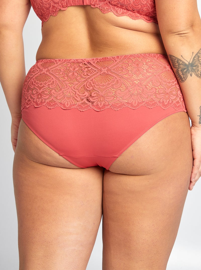Slip in pizzo e microfibra ROSA - Kiabi