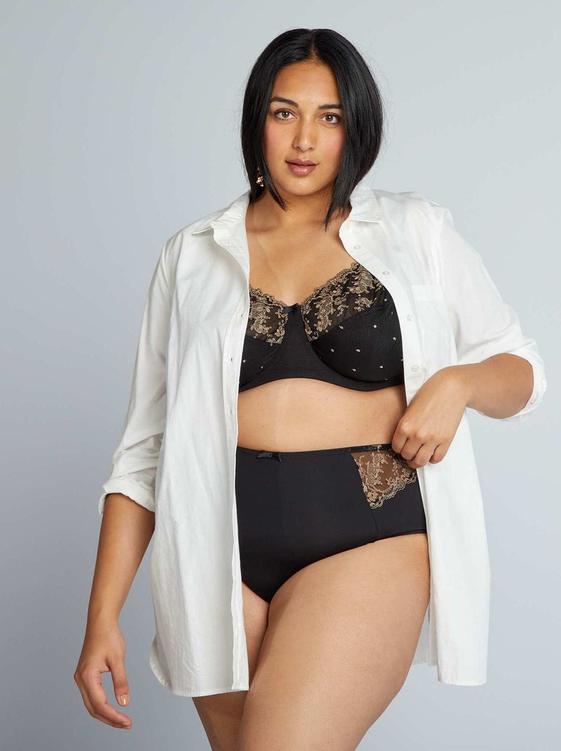 Slip in pizzo intessuto nero - Kiabi