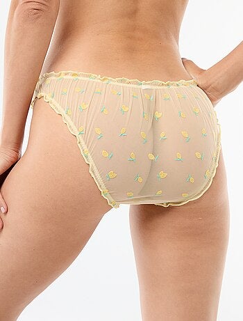 Slip in tulle con limoni ricamati